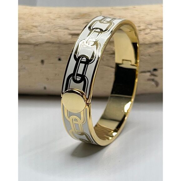 Halcyon Days Chain Cream & Gold Hinged Bangle - Picture 15 of 16